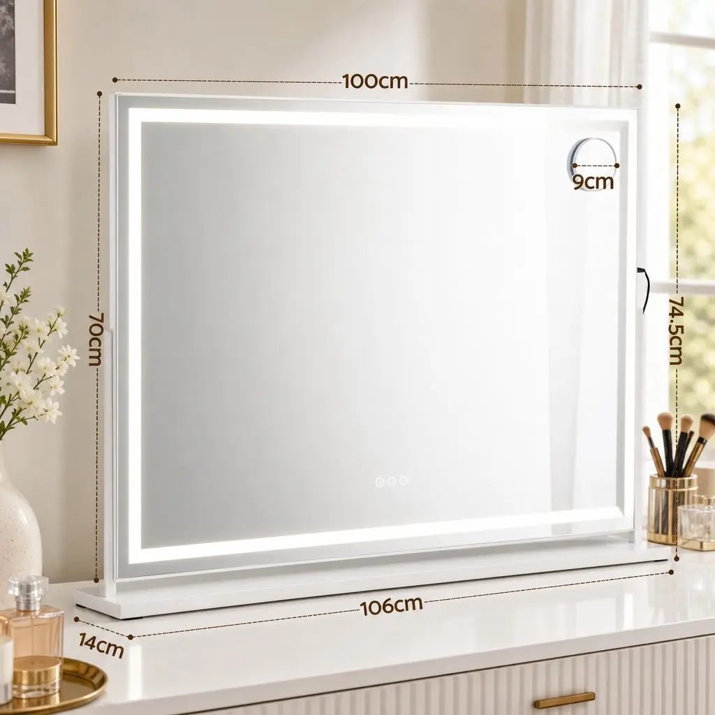 Vanity Makeup Mirror 100x70cm LED Lighted 360 Degree Rotatable White
