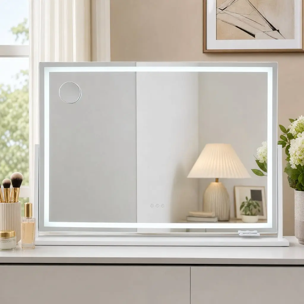 Vanity Makeup Mirror 100x70cm LED Lighted 360 Degree Rotatable White