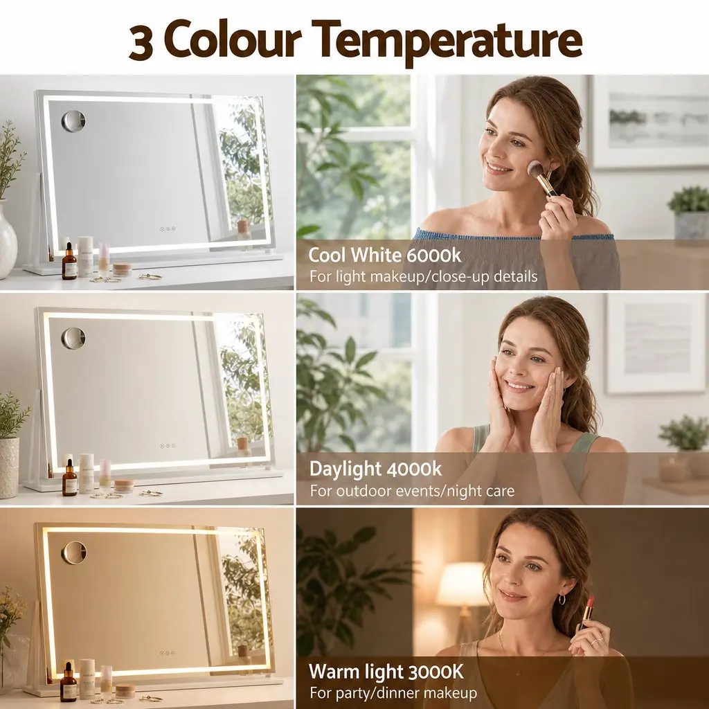 Vanity Makeup Mirror 100x70cm LED Lighted 360 Degree Rotatable White