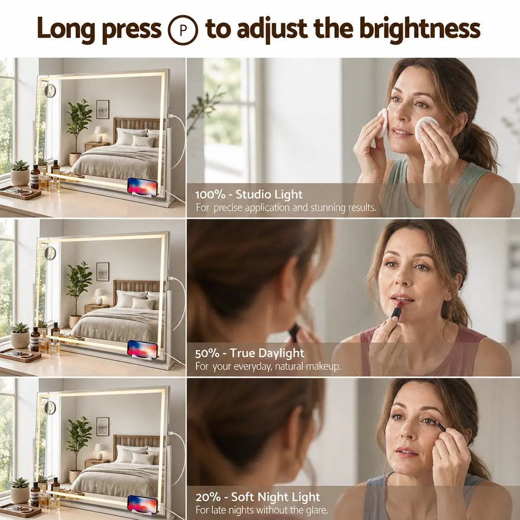 Vanity Makeup Mirror 100x70cm LED Lighted 360 Degree Rotatable White