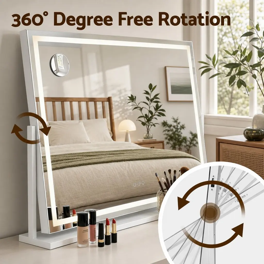Vanity Makeup Mirror 100x70cm LED Lighted 360 Degree Rotatable White