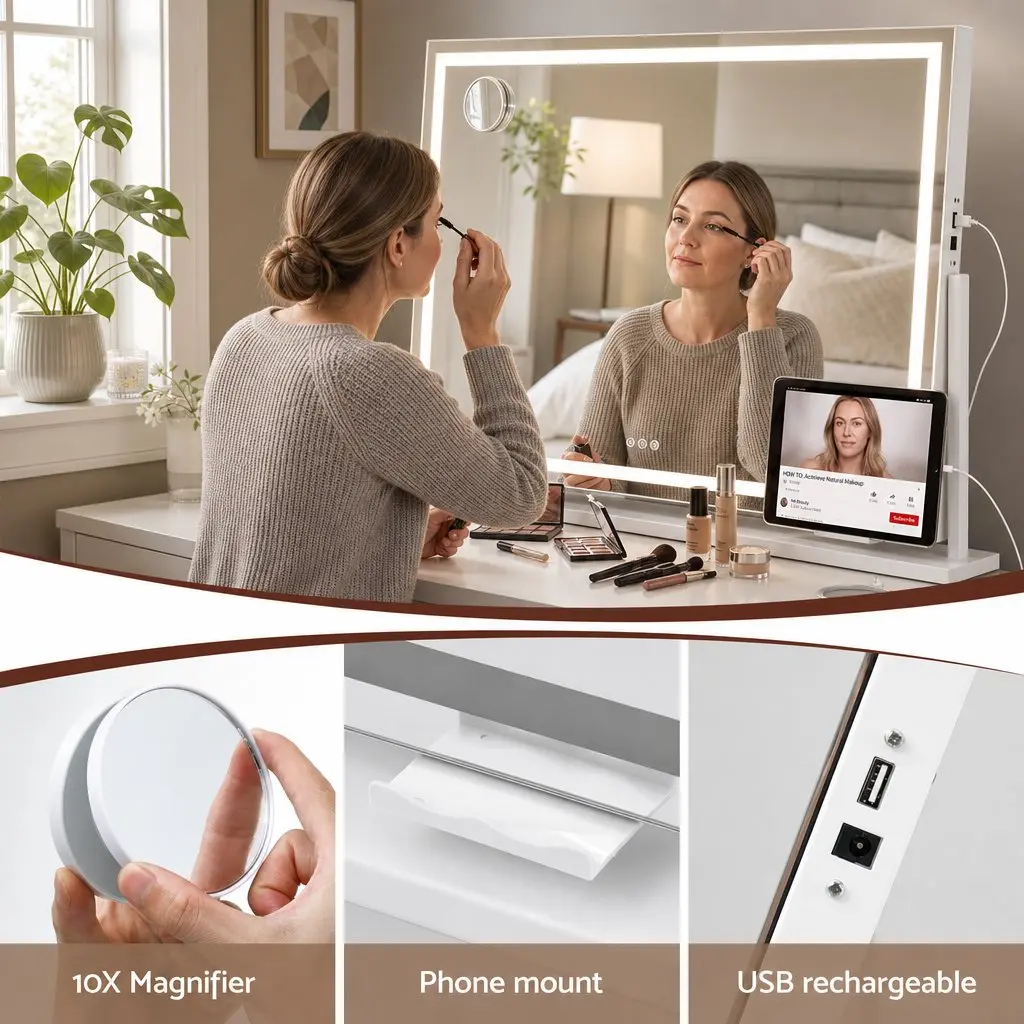 Vanity Makeup Mirror 100x70cm LED Lighted 360 Degree Rotatable White