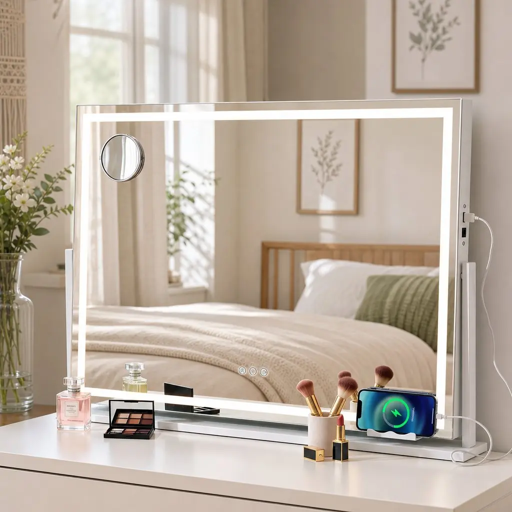 Vanity Makeup Mirror 100x70cm LED Lighted 360 Degree Rotatable White