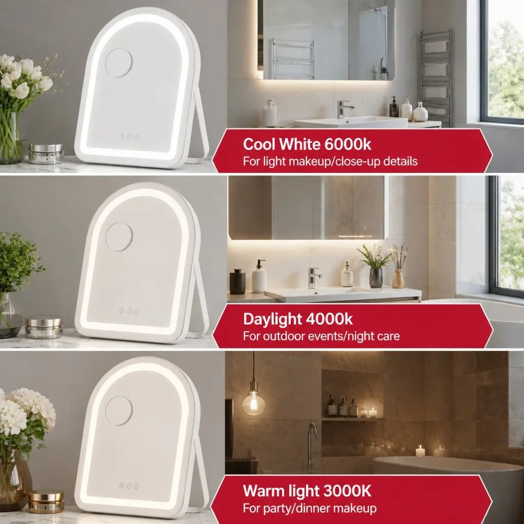 LED Makeup Mirror White 35x45cm with 5x Magnifying Rotation for Dressing and Vanity Use