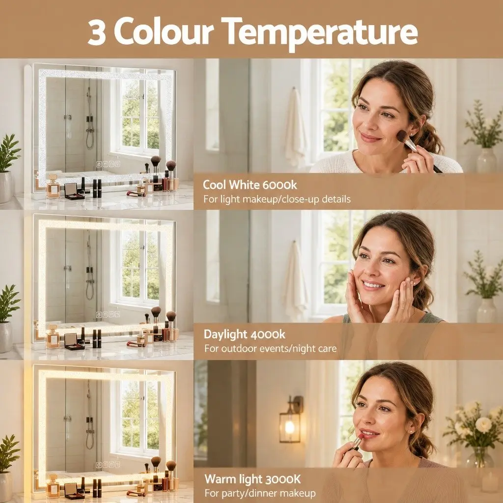 Lighted Makeup Mirror Adjustable Brightness 58x46cm Silver