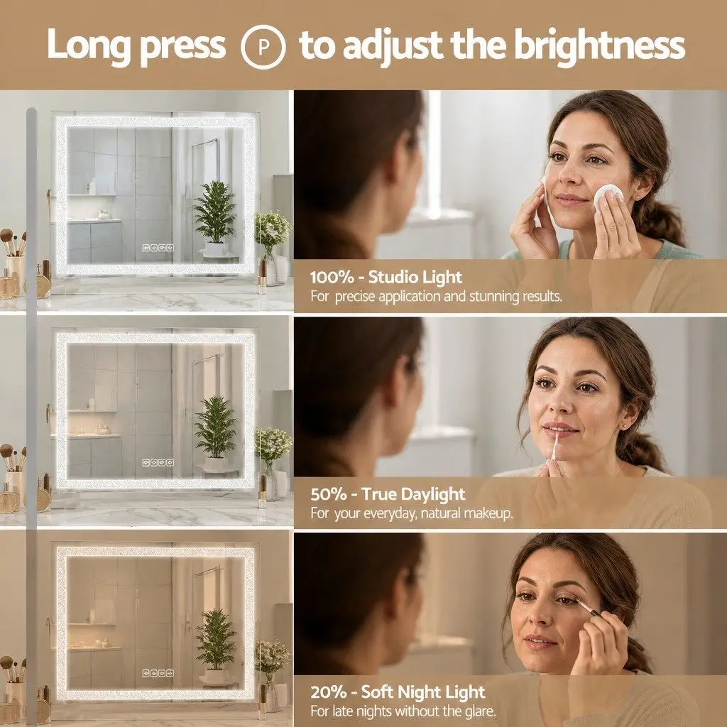 Lighted Makeup Mirror Adjustable Brightness 58x46cm Silver