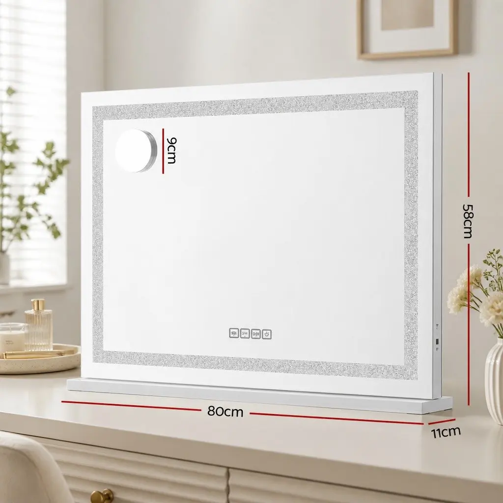 Lighted Makeup Mirror Touch Control 80x58cm White LED Crystal Bluetooth Speaker