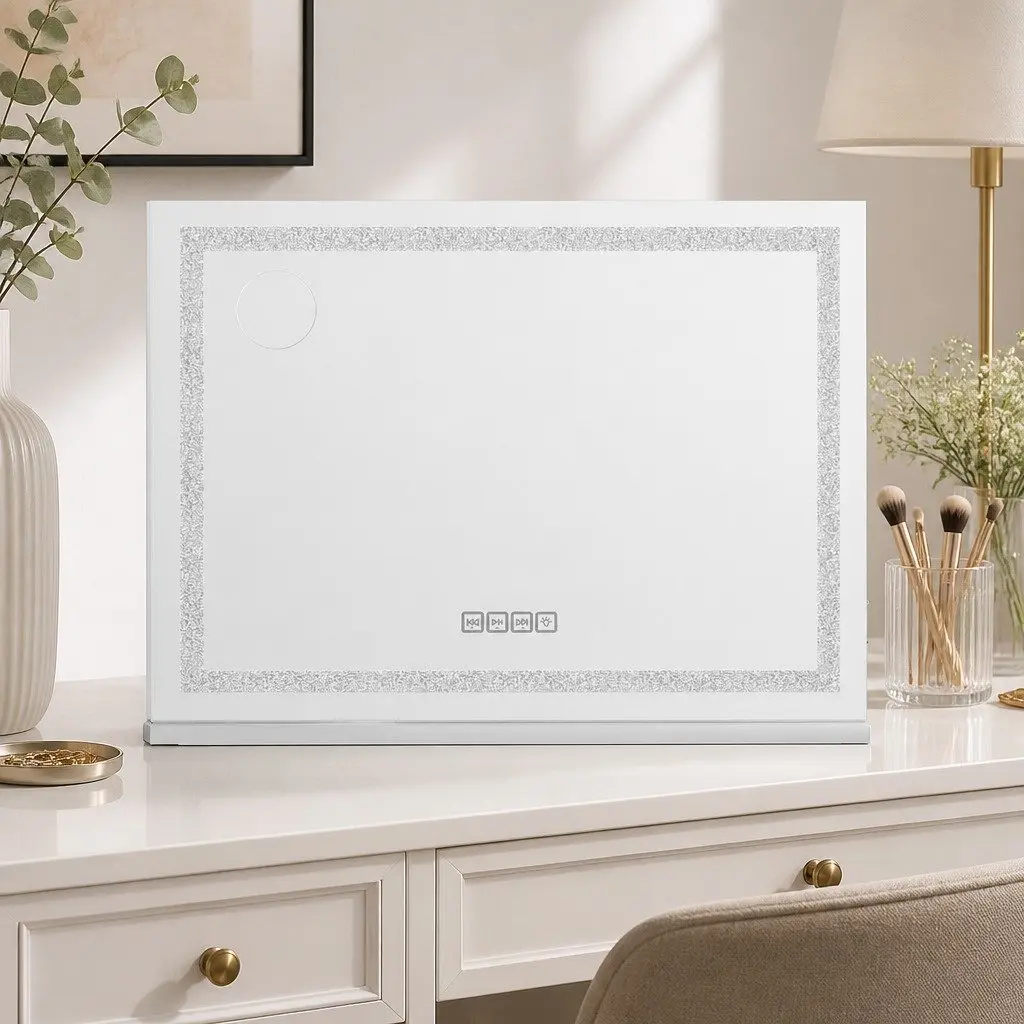 Lighted Makeup Mirror Touch Control 80x58cm White LED Crystal Bluetooth Speaker