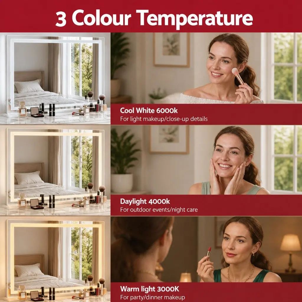 Lighted Makeup Mirror Touch Control 80x58cm White LED Crystal Bluetooth Speaker