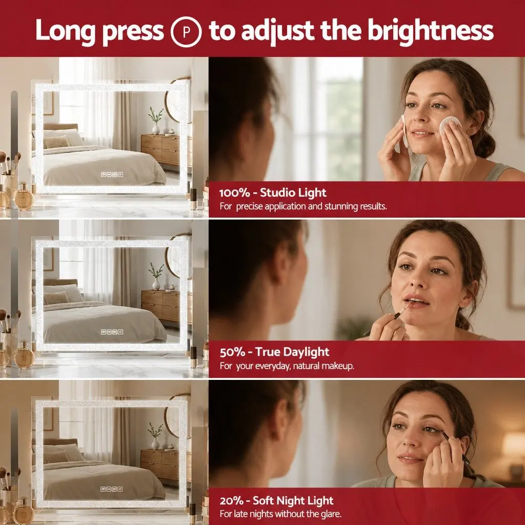 Lighted Makeup Mirror Touch Control 80x58cm White LED Crystal Bluetooth Speaker