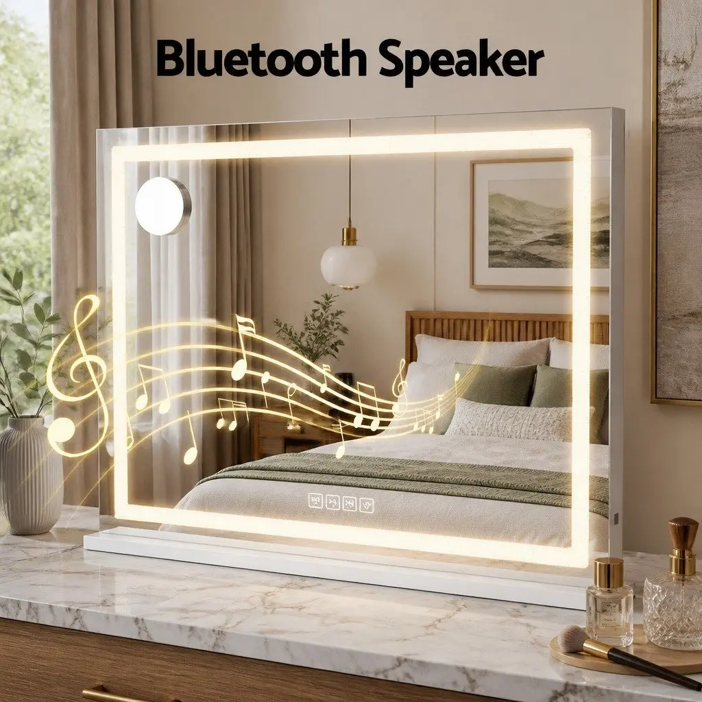 Lighted Makeup Mirror Touch Control 80x58cm White LED Crystal Bluetooth Speaker