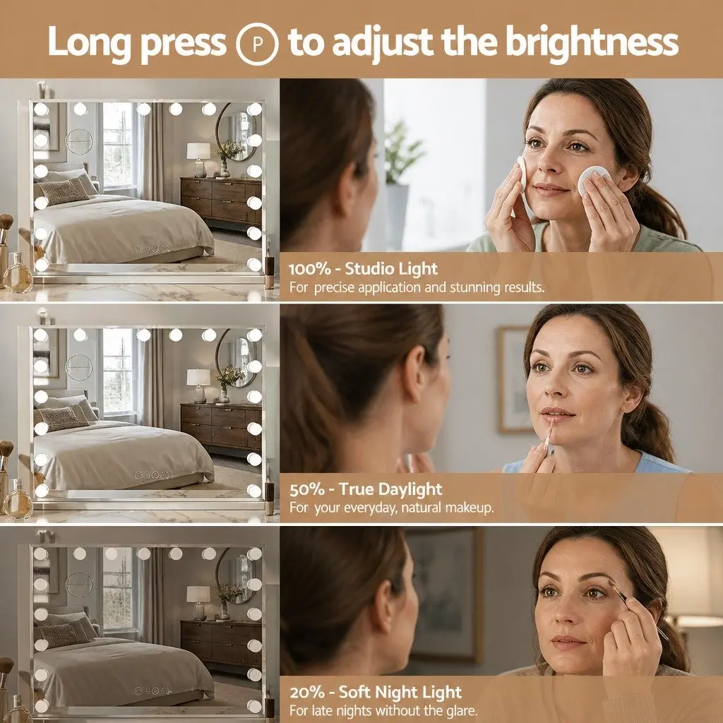 Makeup Mirror LED Light Tabletop Wall Mount 80x58cm