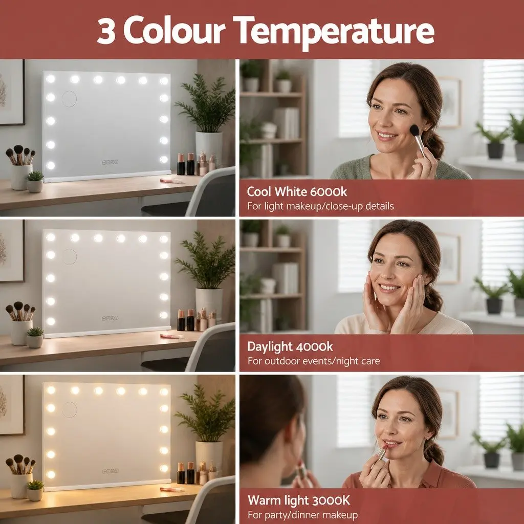 Bluetooth Makeup Mirror LED Vanity 80x58cm White Wall Mount Touch Control