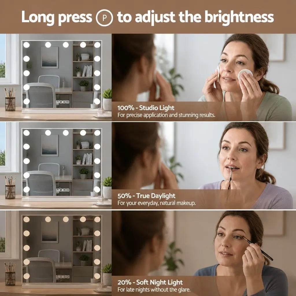 Bluetooth Makeup Mirror LED Vanity 80x58cm White Wall Mount Touch Control