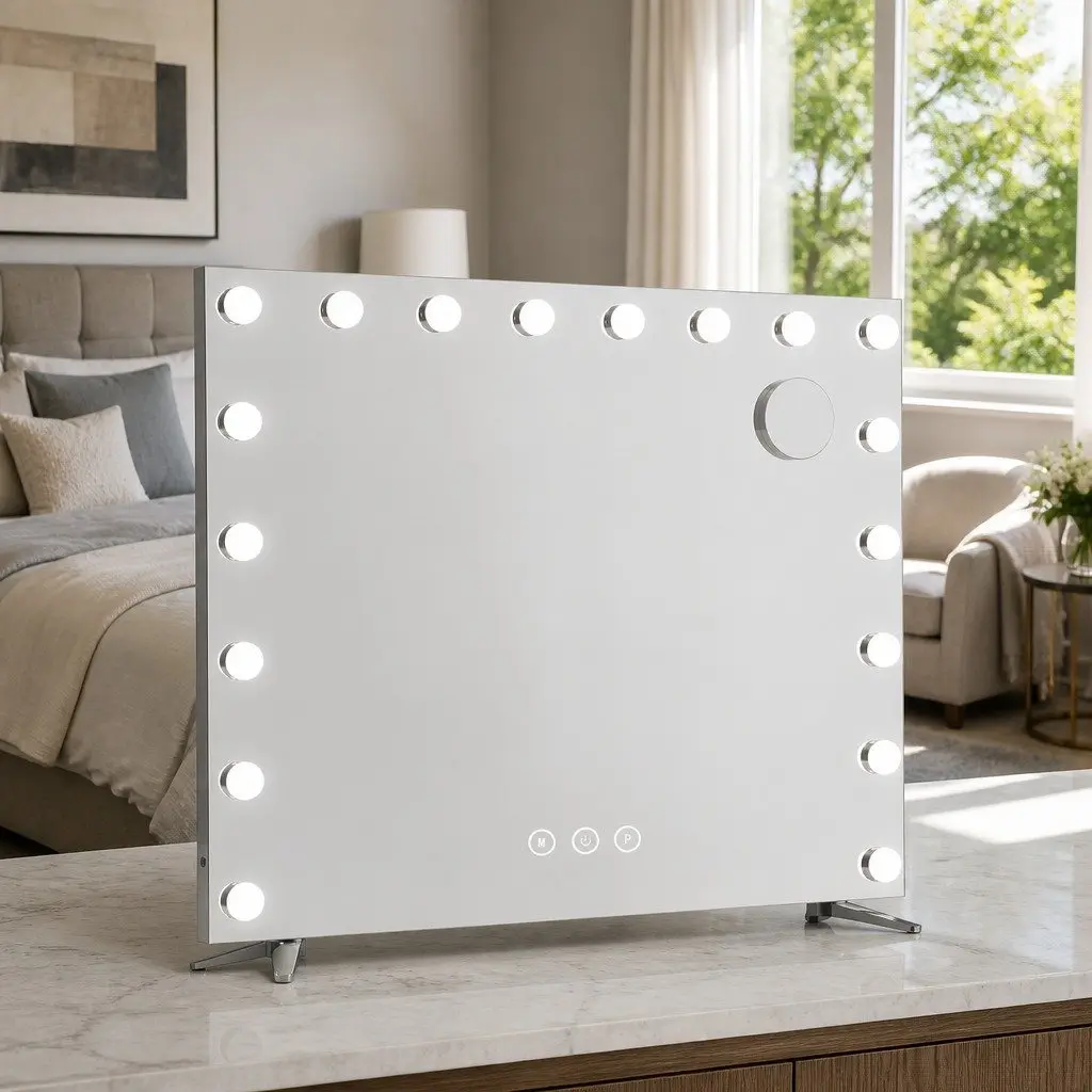 Makeup Mirror Hollywood Vanity LED Light Touch Control 80x65cm White