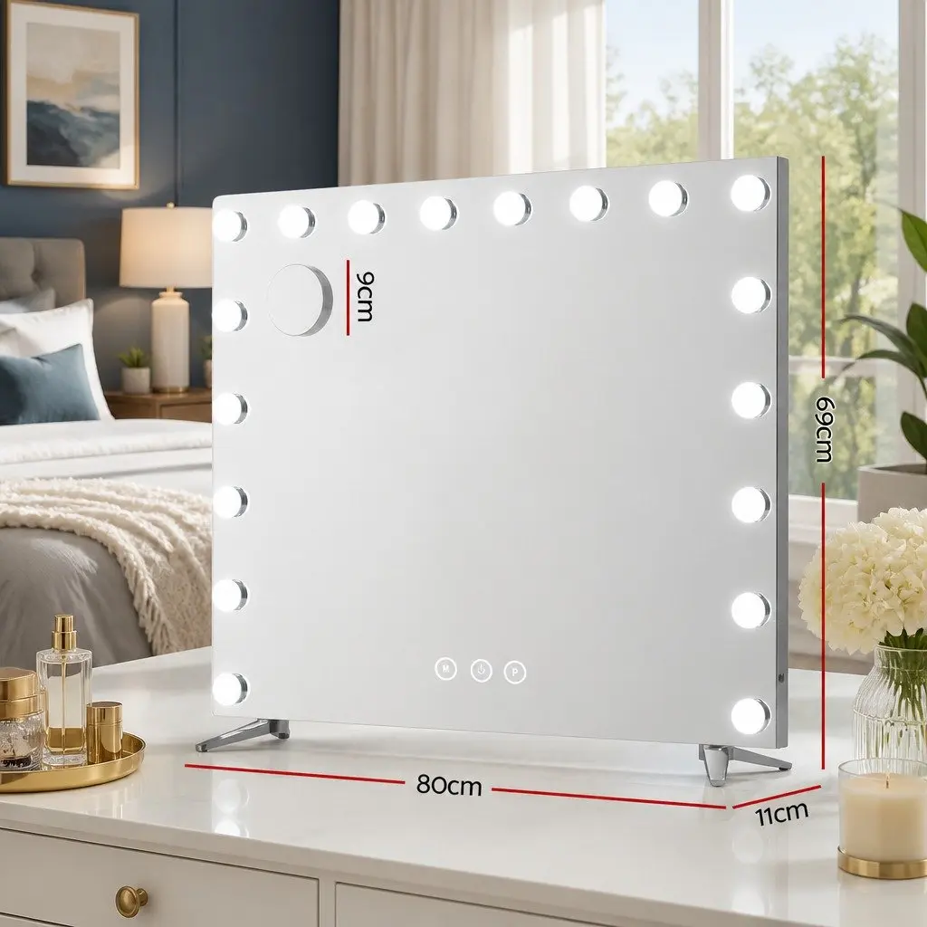 Makeup Mirror Hollywood Vanity LED Light Touch Control 80x65cm White