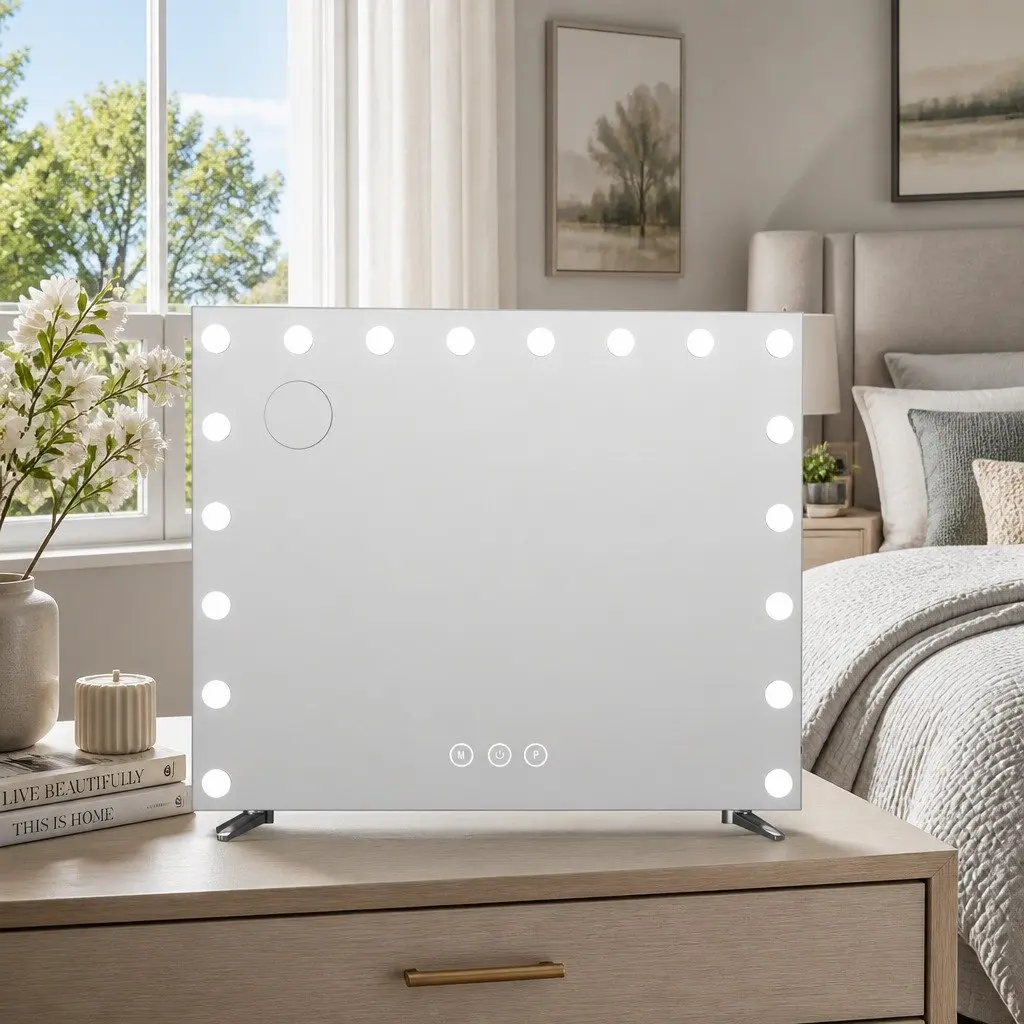 Makeup Mirror Hollywood Vanity LED Light Touch Control 80x65cm White