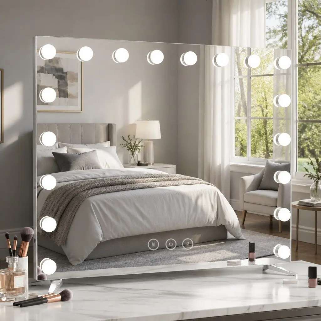 Makeup Mirror Hollywood Vanity LED Light Touch Control 80x65cm White