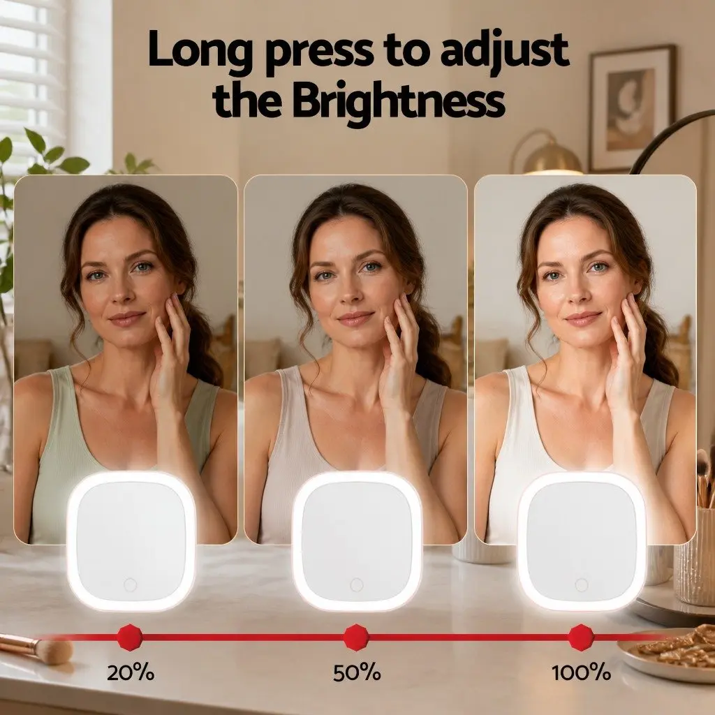 LED Compact Makeup Mirror Pocket-Sized Lighted Travel Mirror 1x 10x