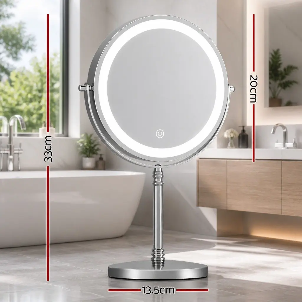 Tabletop Makeup Mirror 20cm Silver LED Light Touch Control 10X Magnification