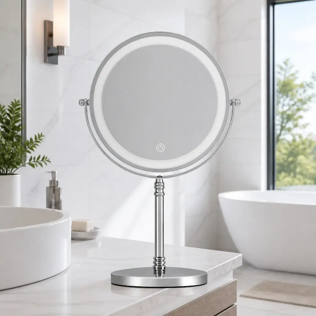 Tabletop Makeup Mirror 20cm Silver LED Light Touch Control 10X Magnification