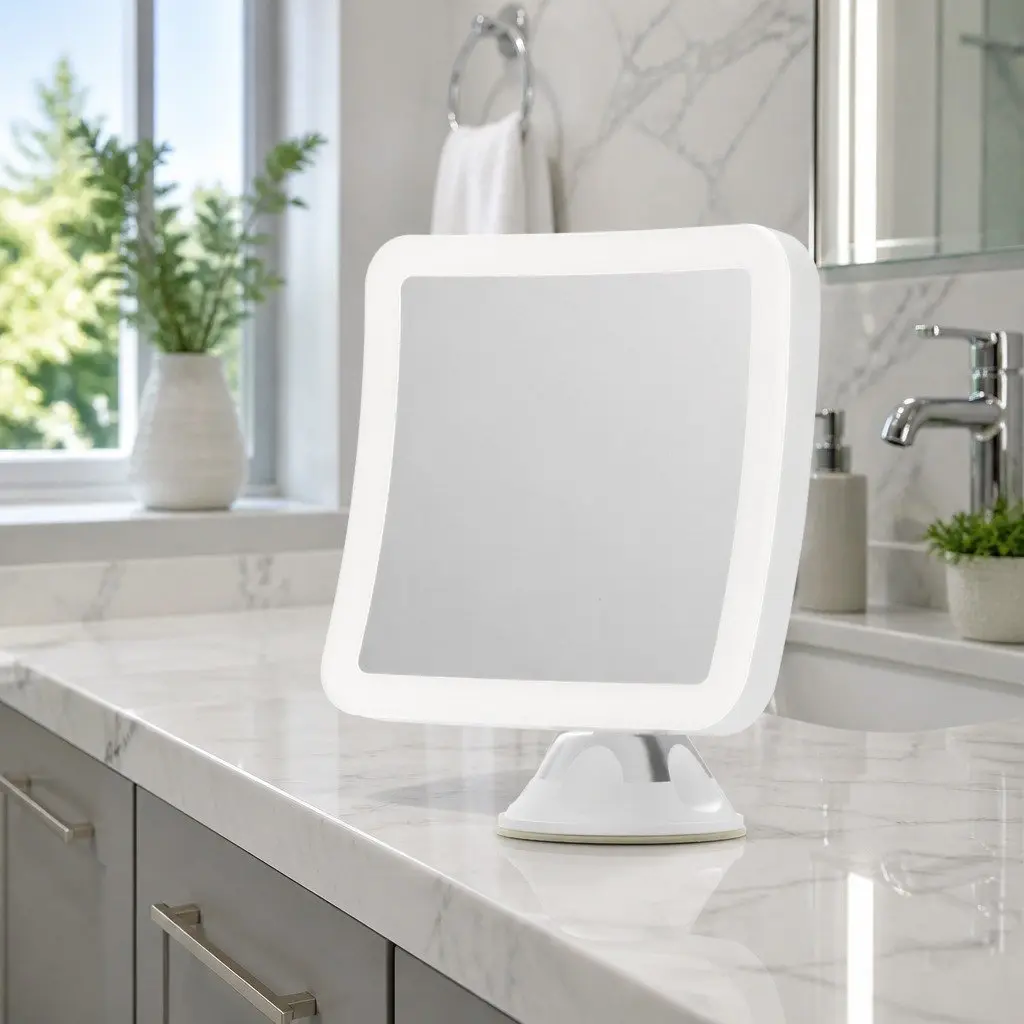 Makeup Mirror with LED Light 10X Magnification Touch Control Suction Cup White 360 Rotation Tabletop