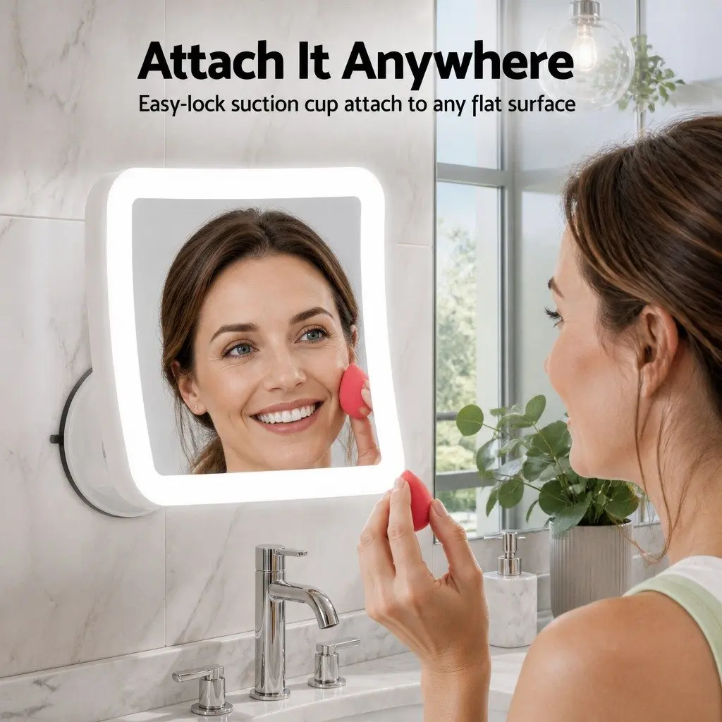 Makeup Mirror with LED Light 10X Magnification Touch Control Suction Cup White 360 Rotation Tabletop