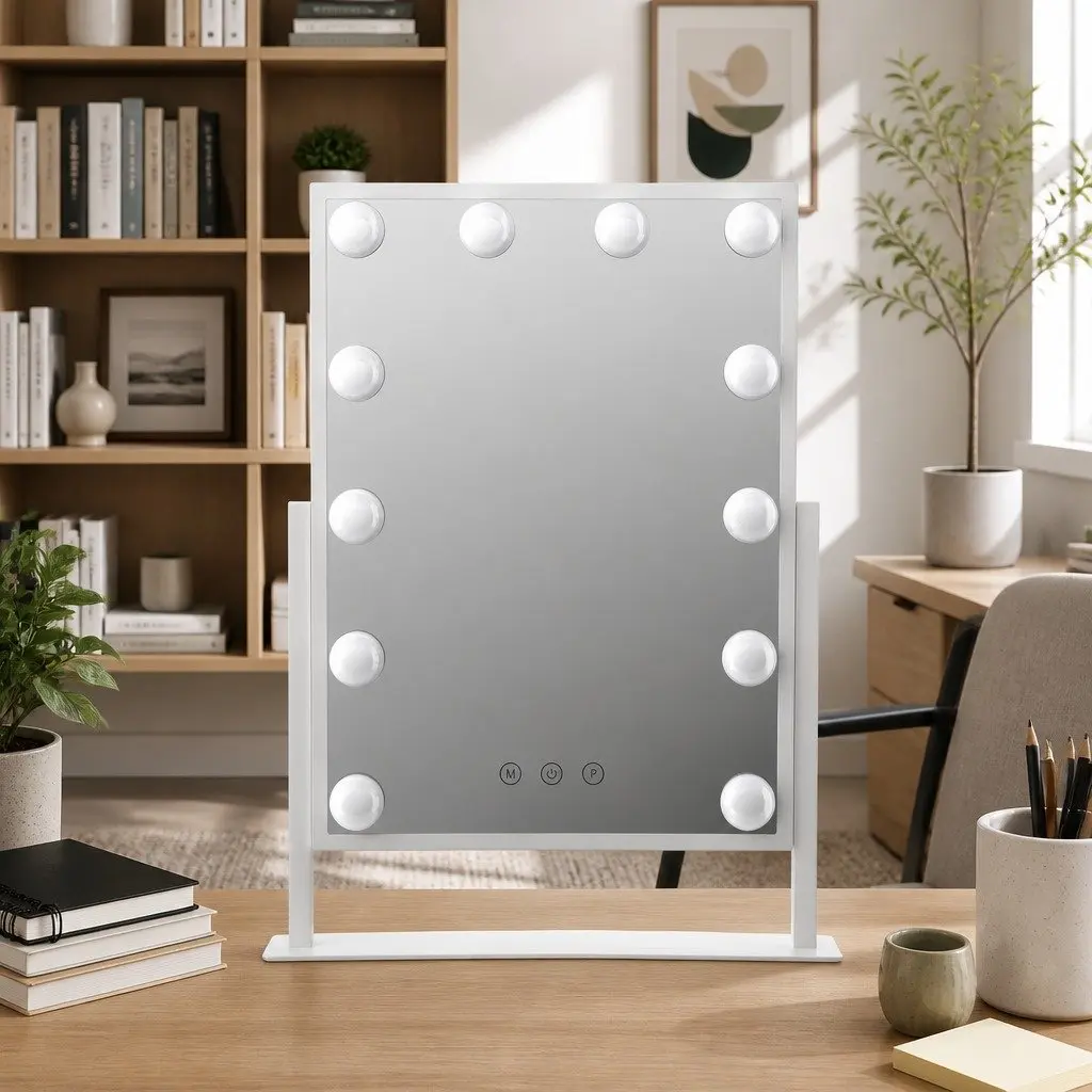 Makeup Mirror 30x41cm LED Light Rotation Tabletop White