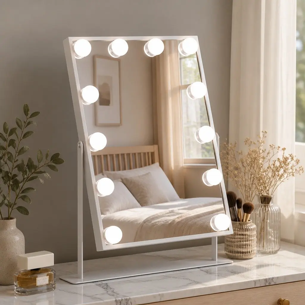 Vanity Makeup Mirror LED Lighted 30x40cm Bluetooth White Tabletop