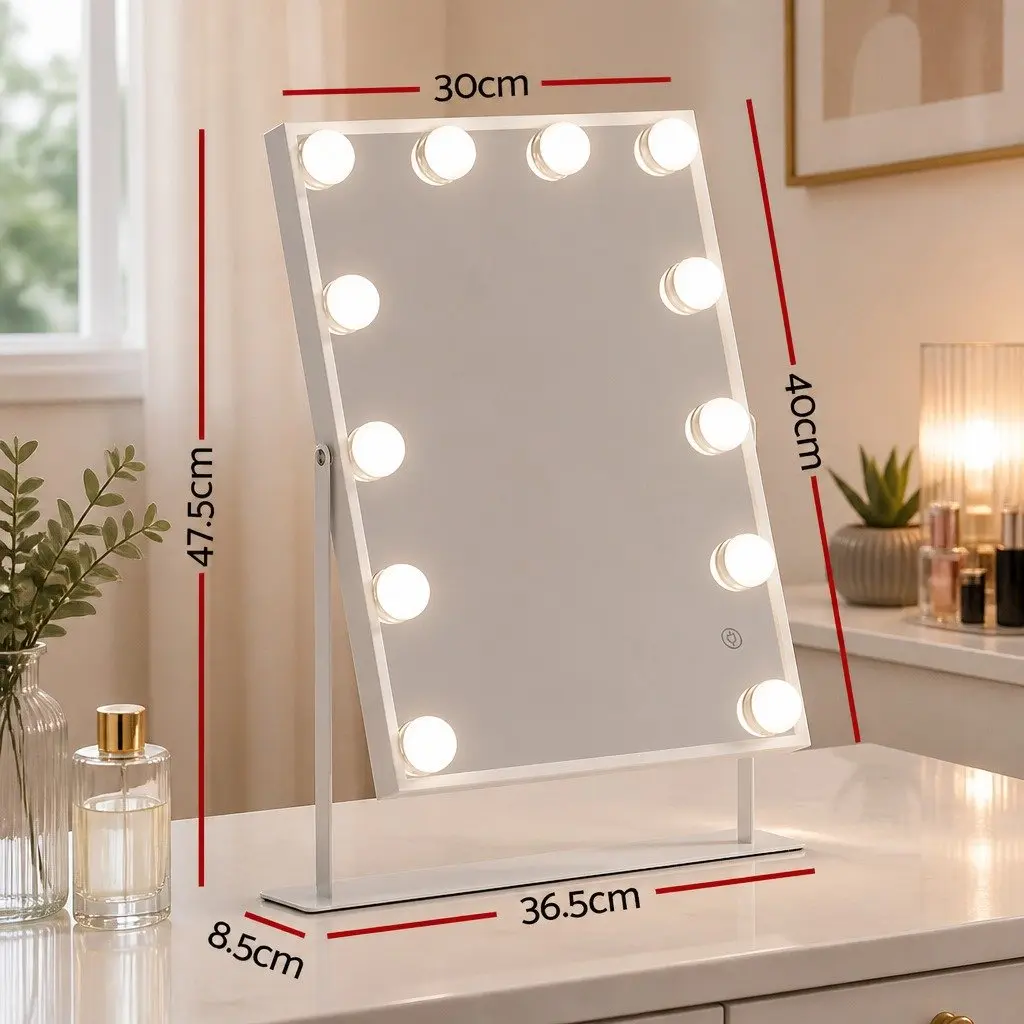 Vanity Makeup Mirror LED Lighted 30x40cm Bluetooth White Tabletop