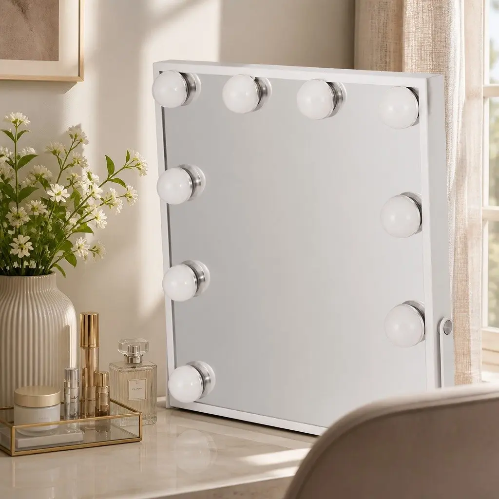 Vanity Makeup Mirror LED Lighted 30x40cm Bluetooth White Tabletop
