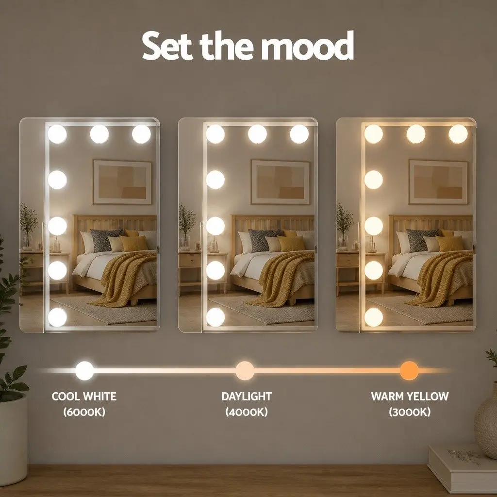 Vanity Makeup Mirror LED Lighted 30x40cm Bluetooth White Tabletop