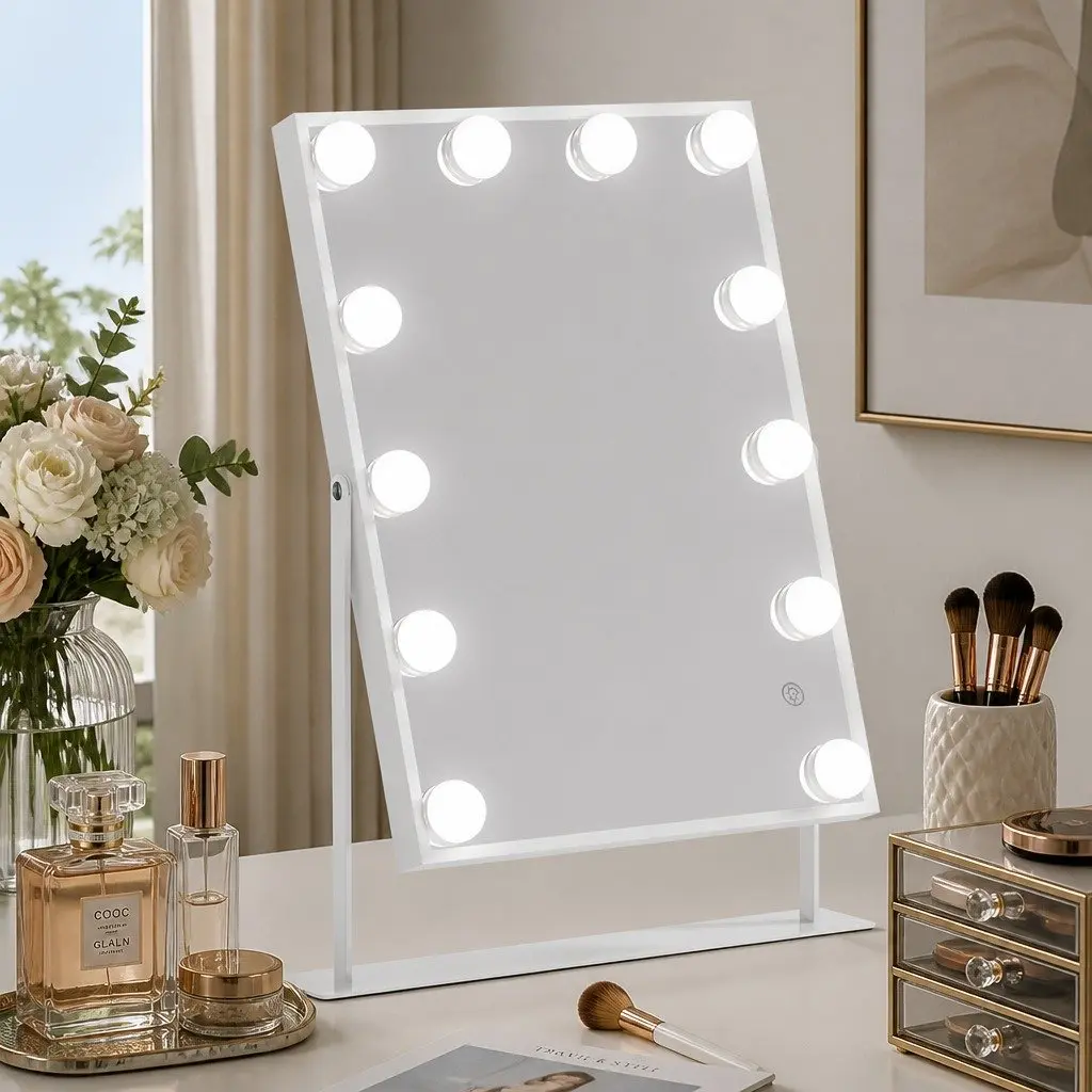 Vanity Makeup Mirror LED Lighted 30x40cm Bluetooth White Tabletop