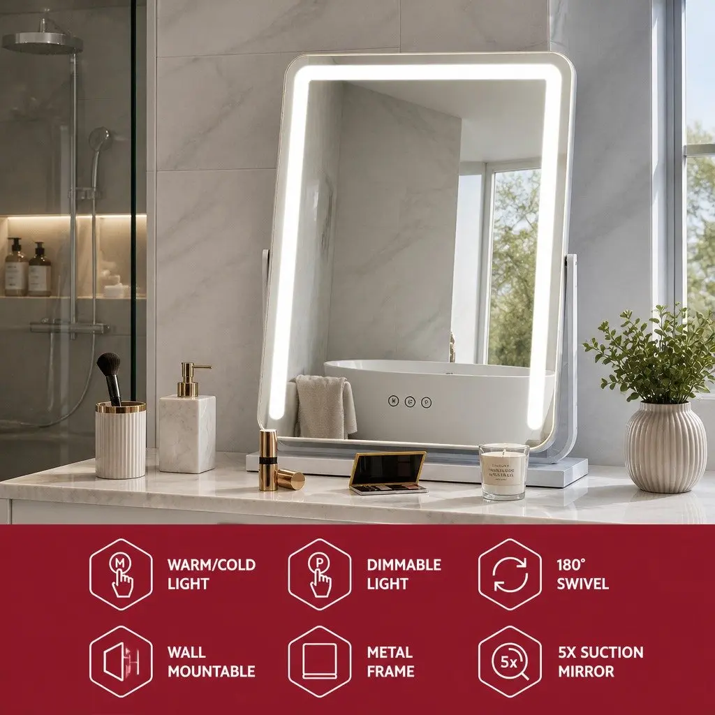 Makeup Mirror LED Light Strip 40x50cm 180° Rotation Touch Control