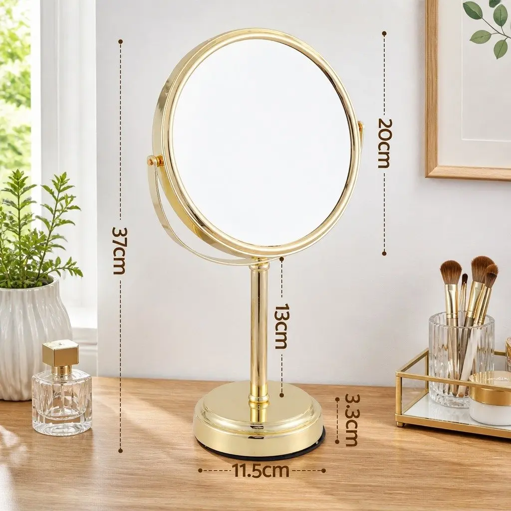 Makeup Mirror Dual-Sided 1X 5X Magnification 20x20cm Tabletop 360 Rotation Gold