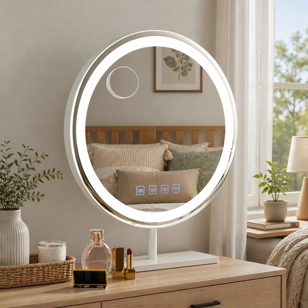 Makeup Mirror Tabletop Vanity 49x28cm with LED Light Touch Controls Bluetooth