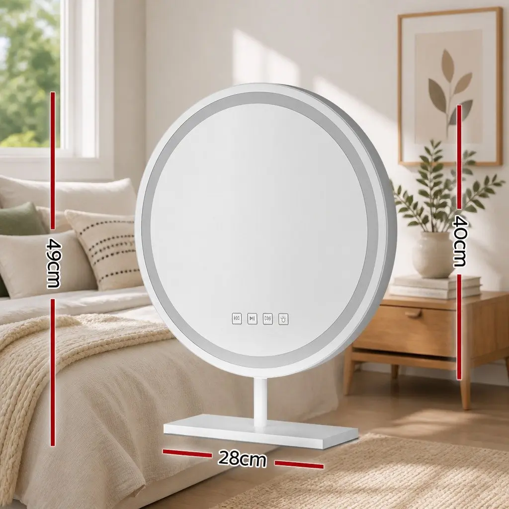 Makeup Mirror Tabletop Vanity 49x28cm with LED Light Touch Controls Bluetooth