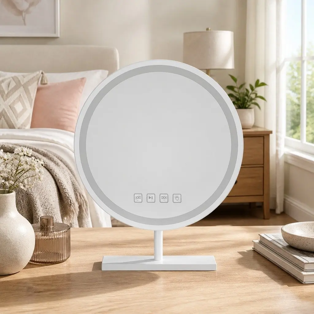 Makeup Mirror Tabletop Vanity 49x28cm with LED Light Touch Controls Bluetooth