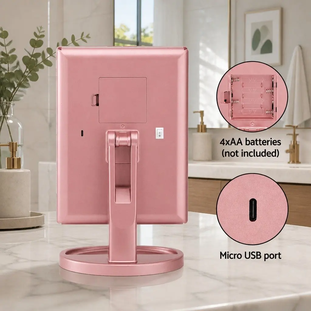 Tri-fold Makeup Mirror LED Light Touch Control 1X 2X 3X Magnifying Rose Gold