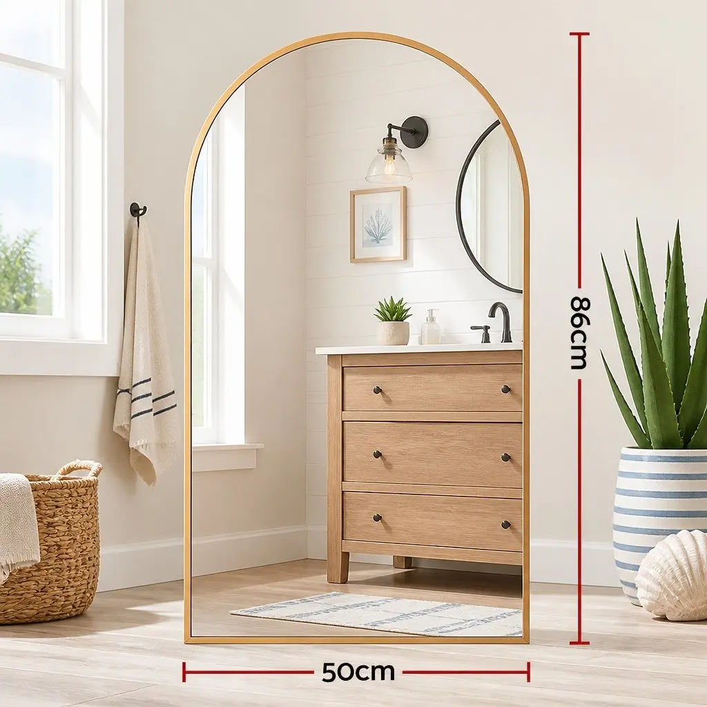 Arched Wall Mirror Vanity Bathroom 86x50cm Gold Frame Home Decor