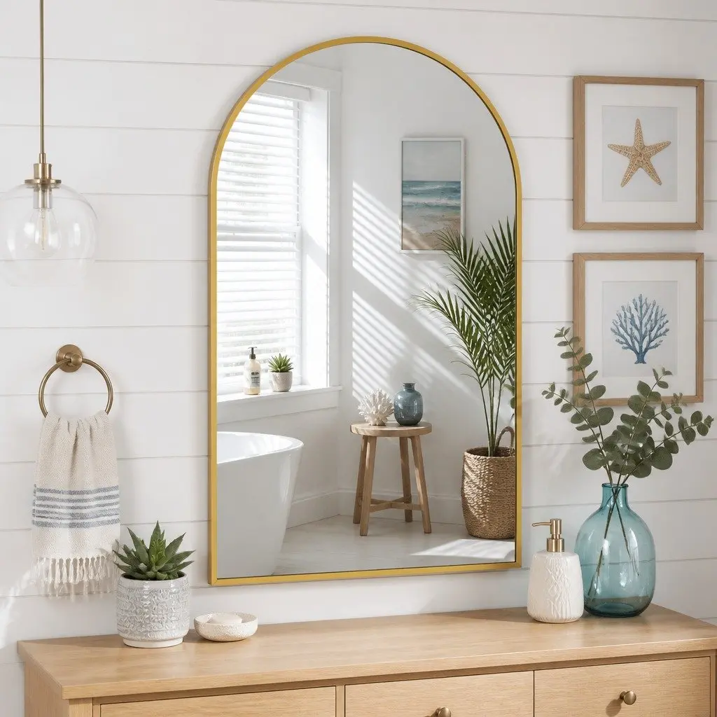 Arched Wall Mirror Vanity Bathroom 86x50cm Gold Frame Home Decor
