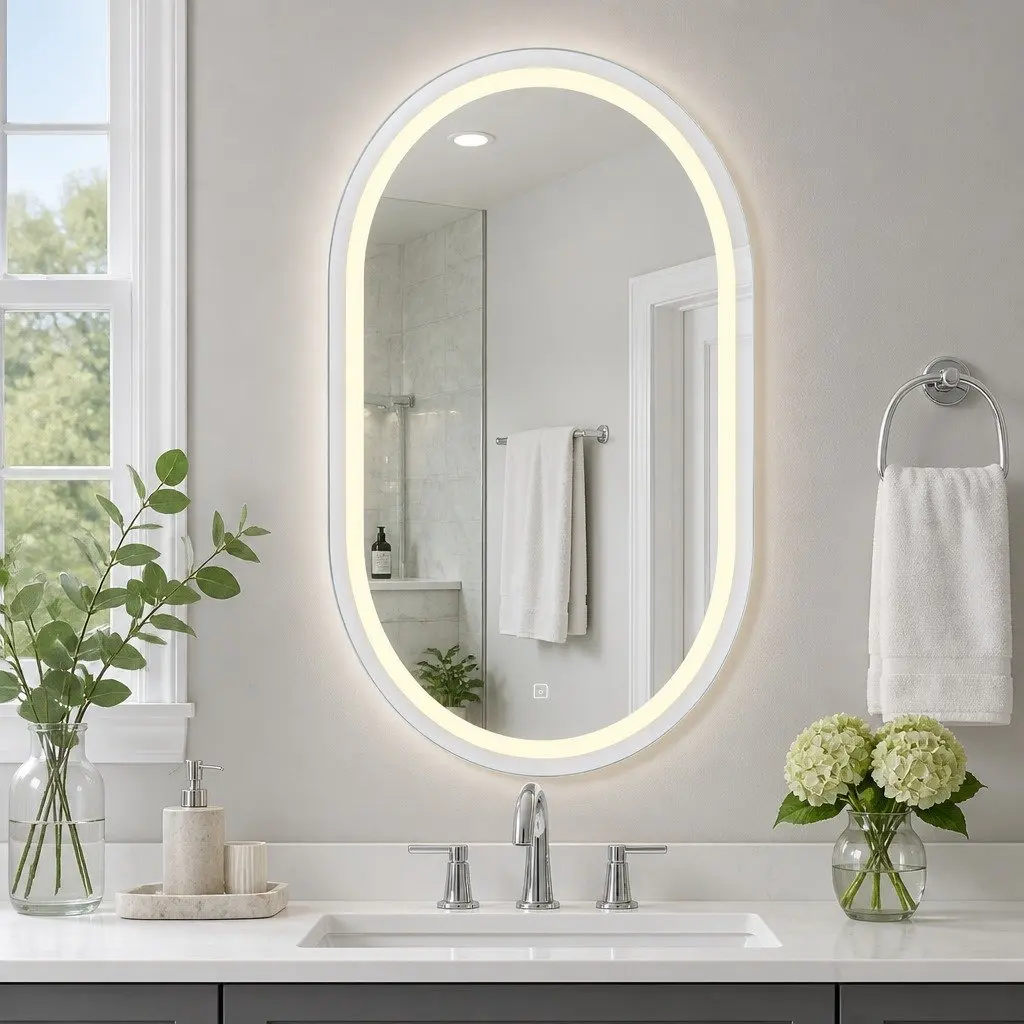 Oval LED Wall Mirror Bathroom Vanity Touch Control 50X75CM Defog
