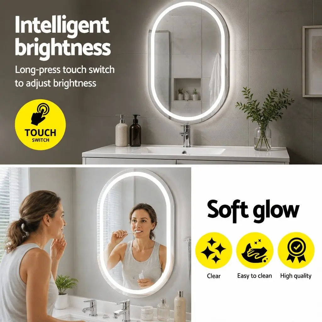 Oval LED Wall Mirror Bathroom Vanity Touch Control 50X75CM Defog
