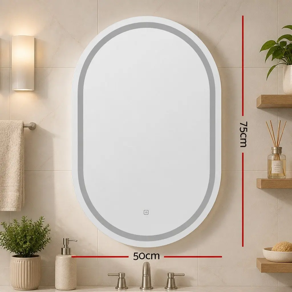 Oval LED Wall Mirror Bathroom Use 50X75cm Transparent