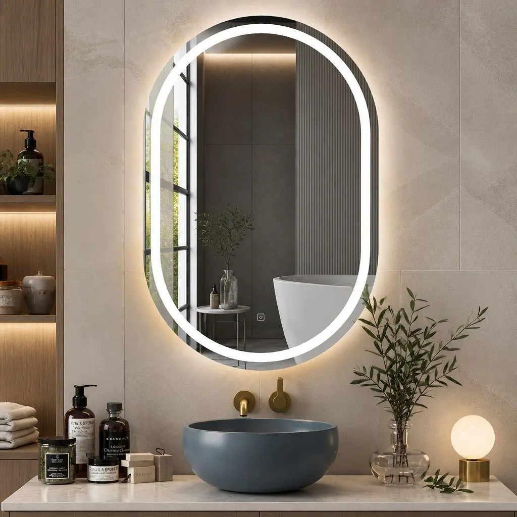 Oval LED Wall Mirror Bathroom Use 50X75cm Transparent