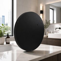 Round Wall Mirror 80cm Bathroom Makeup Home Decor Framed Black Circle Glass