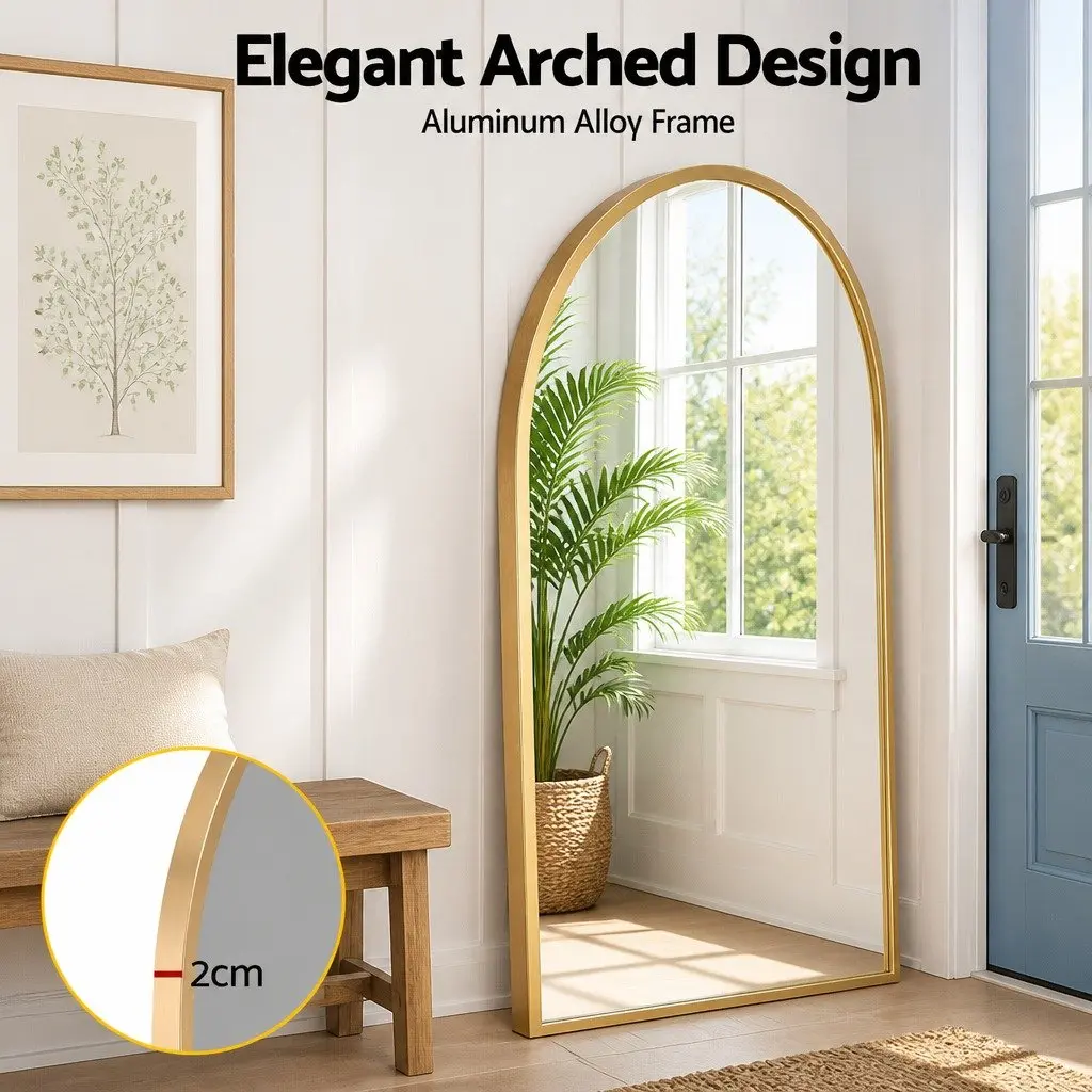 Full Length Mirror Floor Standing Arched Dressing 160cm Gold Frame Bedroom