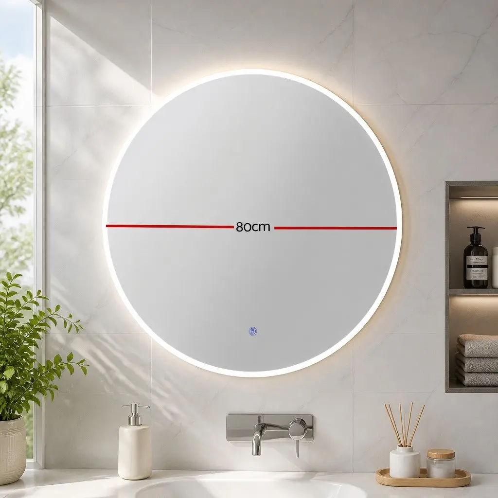 LED Makeup Mirror Round 80cm Bathroom Vanity Light Transparent
