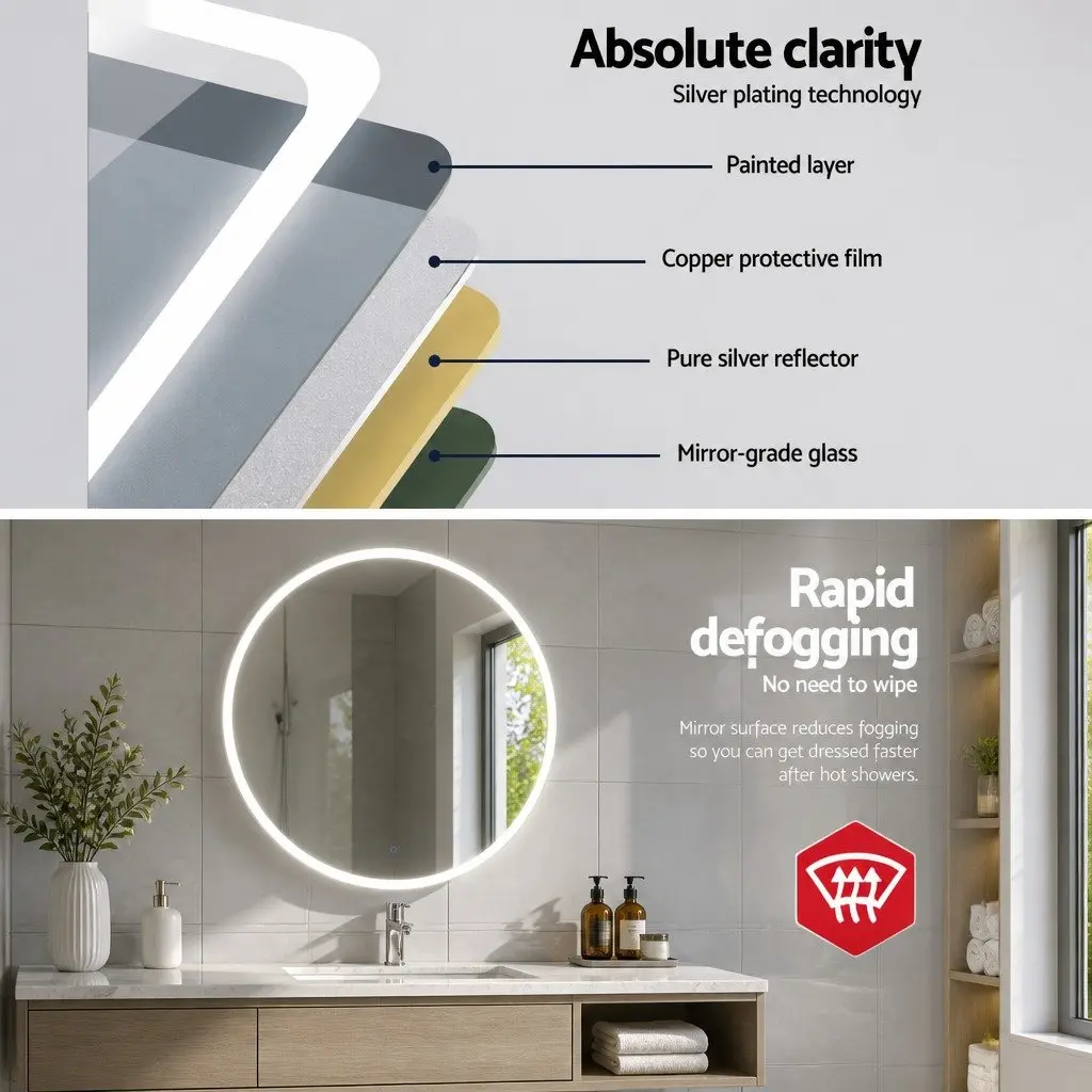 LED Makeup Mirror Round 80cm Bathroom Vanity Light Transparent