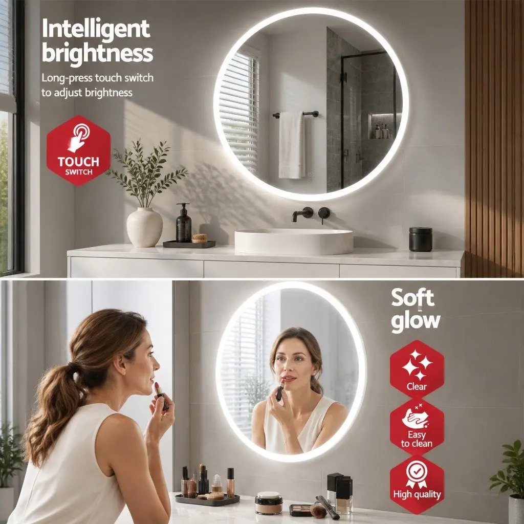 LED Makeup Mirror Round 80cm Bathroom Vanity Light Transparent